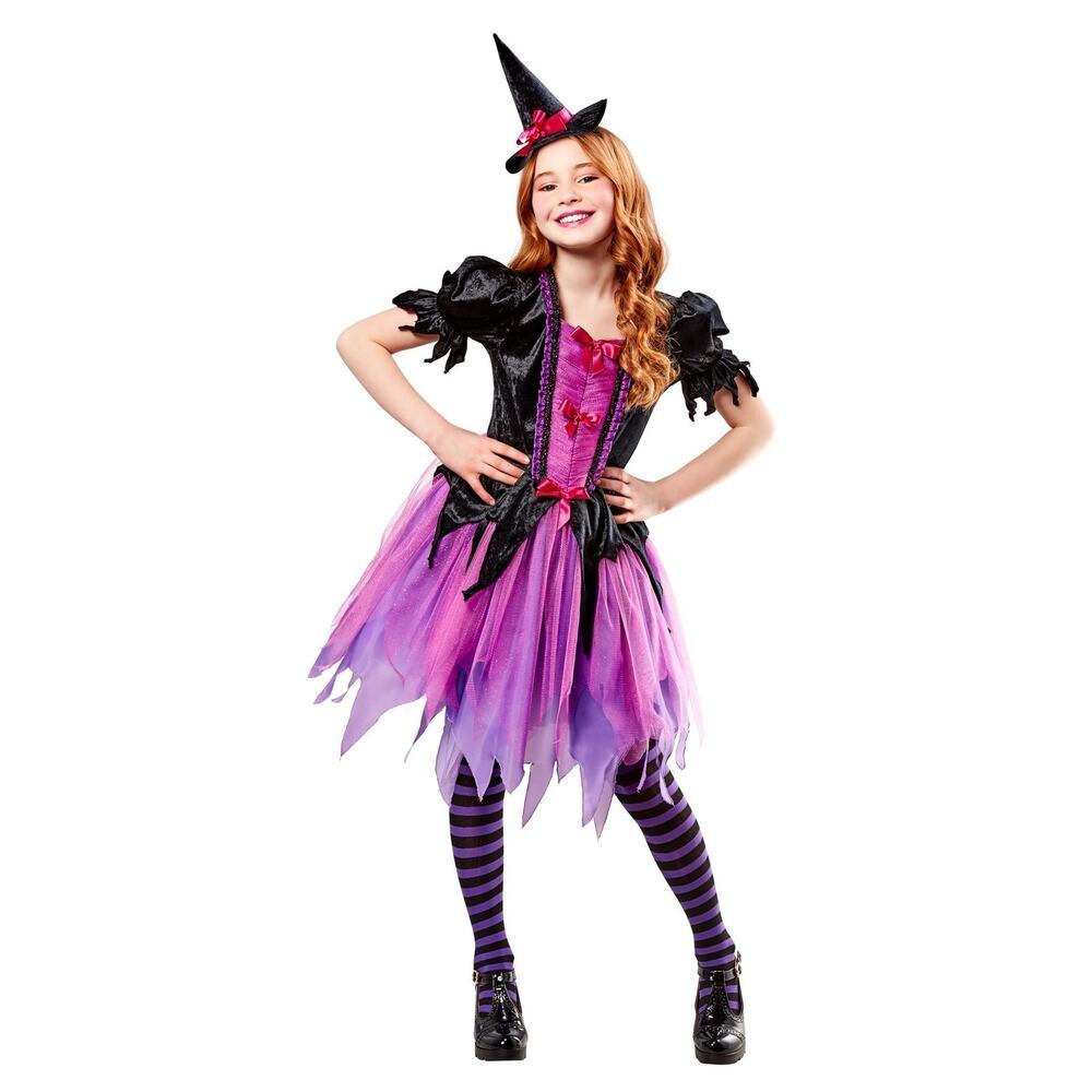 Rubie's Girls Purple Witch Halloween Costume Size Medium 8-10 Dress Hat Tights